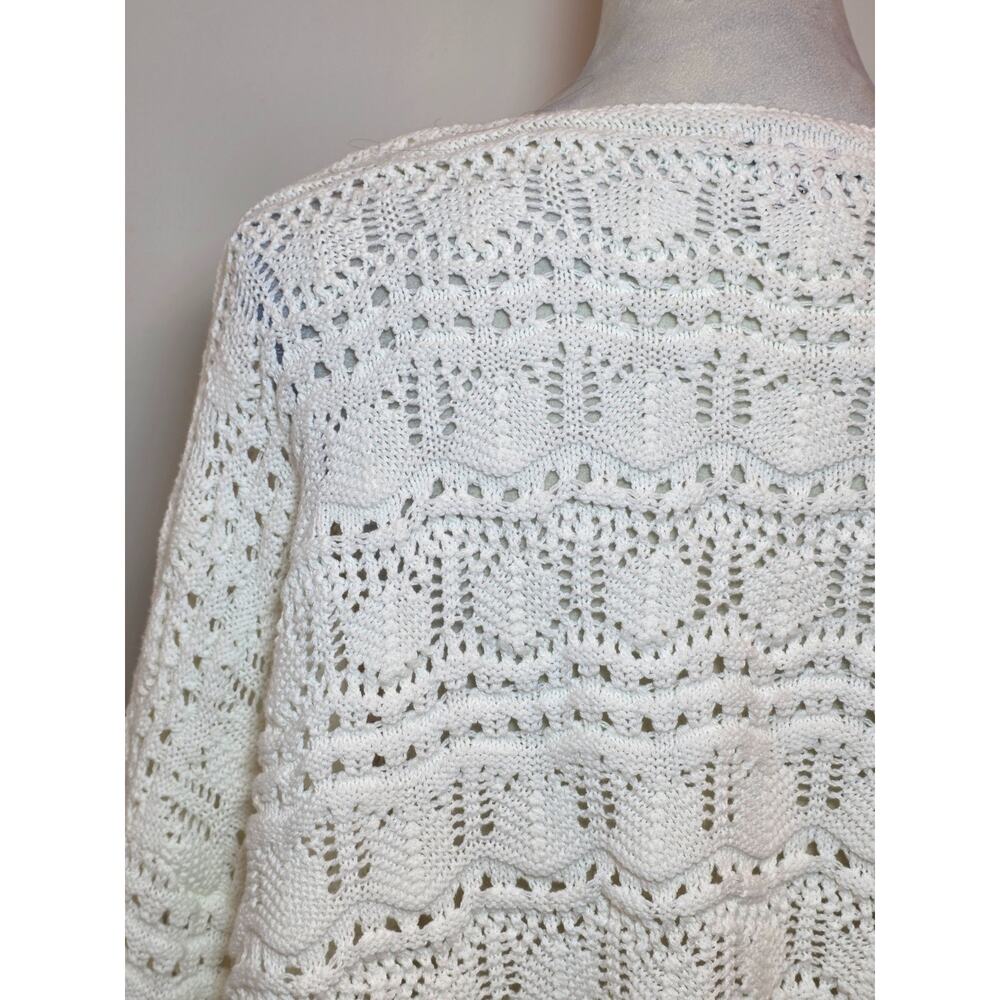 Sincerely Jules White Crochet Scallop Boho Bell Sleeve Crop Sweater Top Size L - Picture 6 of 8